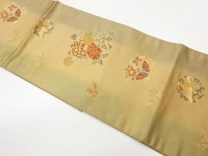 長谷川織物製　蝶・鳥・花葉模様開き名古屋帯（額縁仕立て）